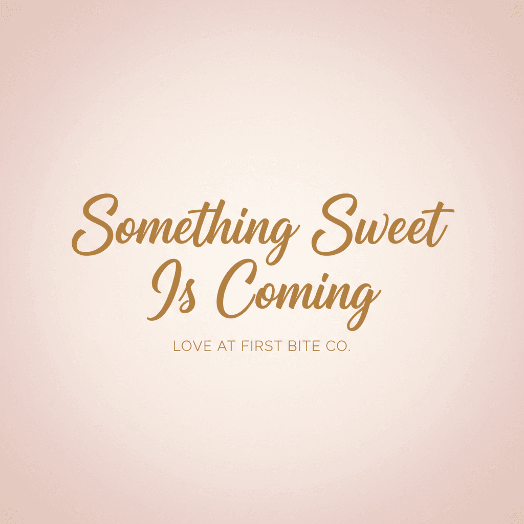 'Something Sweet Is Coming' text on a soft pastel background