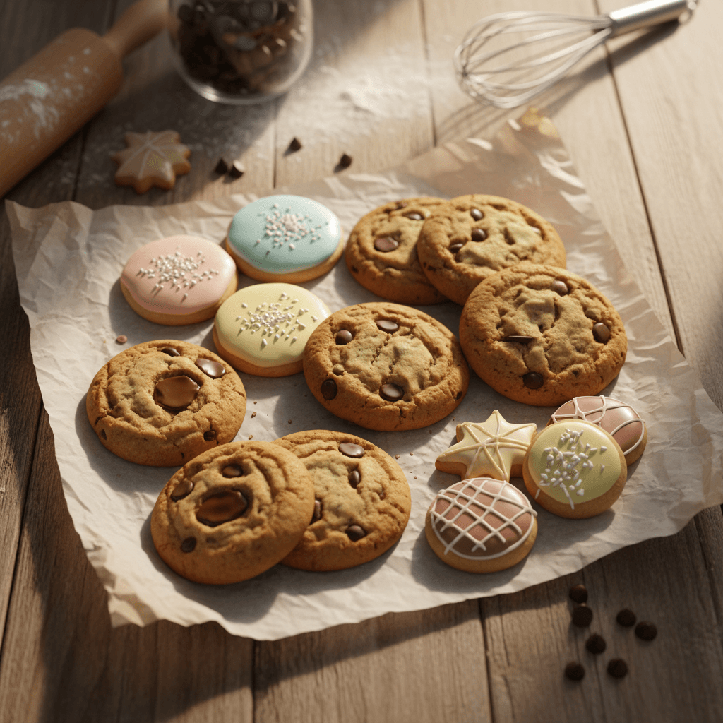 Custom order cookies displayed on wooden surface