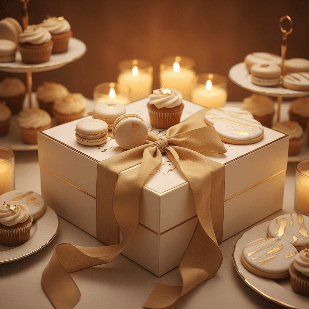 Elegant event bundle with decorated treats and ribbon